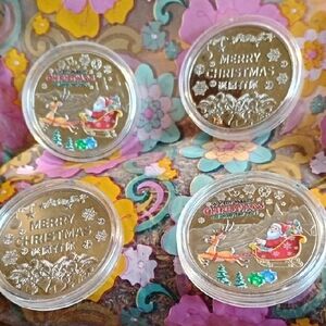 Mint Cased Christmas Themed Gold&Silver Etched Engraved Coins(4)